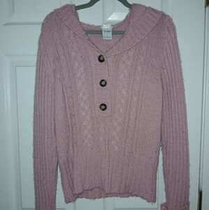 Coldwater Creek Dusty Pink Cable Knit Shawl Collar Sweater With Hood
